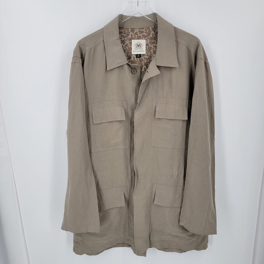 Maus & Hoffman Kenya Safari Jacket Mens XL Tan Linen Tencel Utility Field Coat
